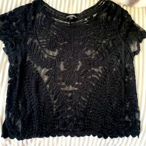 Express floral lace sheet cropped tshirt